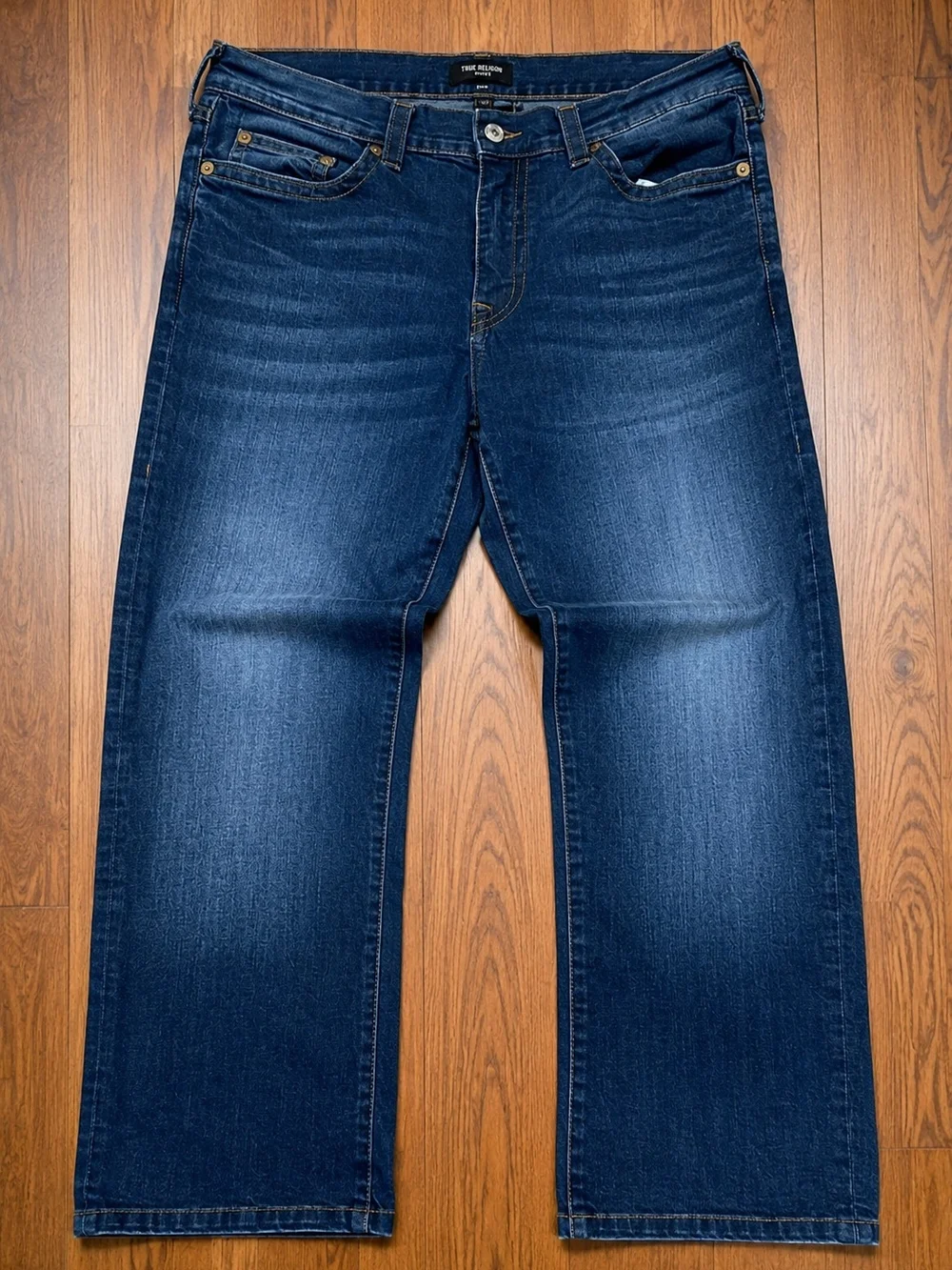 True Religion Ricky Relaxed Straight Jeans Dark Wash Stretch - Men's Size 38x29
